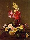 Henri Fantin-latour Famous Paintings - Gladiolas and Roses